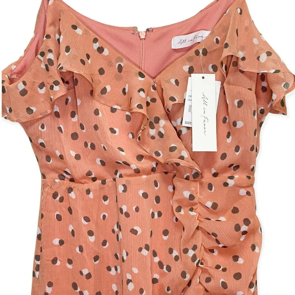 All in Favor Women's M Spaghetti Strap Ruched Front Dress Mauve Spots Dusty Pink - Picture 5 of 11